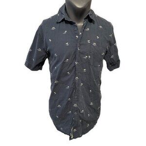 Alton Mens Dark Blue White Palm Tree Print Short Sleeve Button Down Shirt Xl
